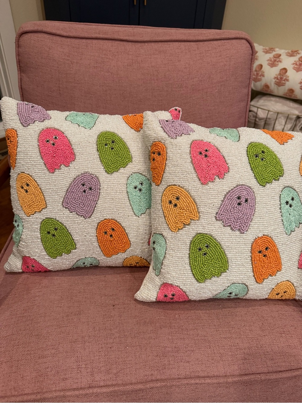 Two Cute Beaded Halloween Pillows